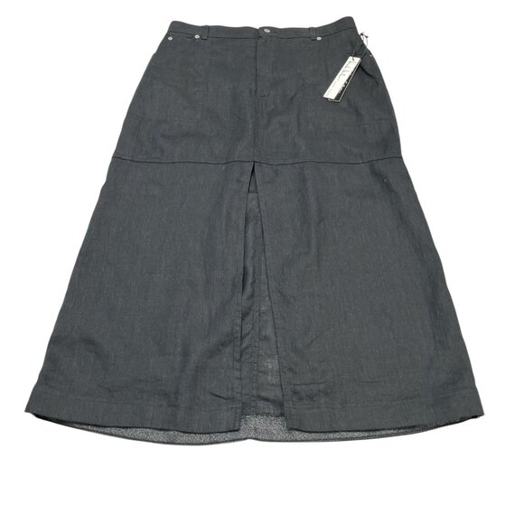 Nicole Miller Skirt Womens XL Black Linen Midi High Slit Capsule Minimalist - Picture 1 of 12